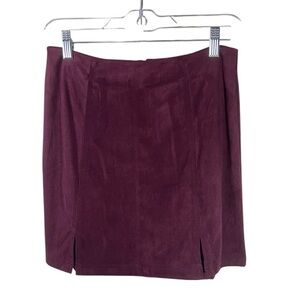 Blue Rain M Burgundy Red Faux Suede Soft Stretch Mini Skirt Front Slits Zip Back